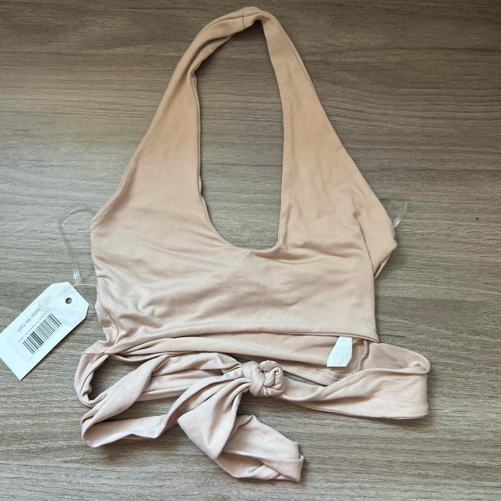 Blush pink halter neck top with wrap design NWT